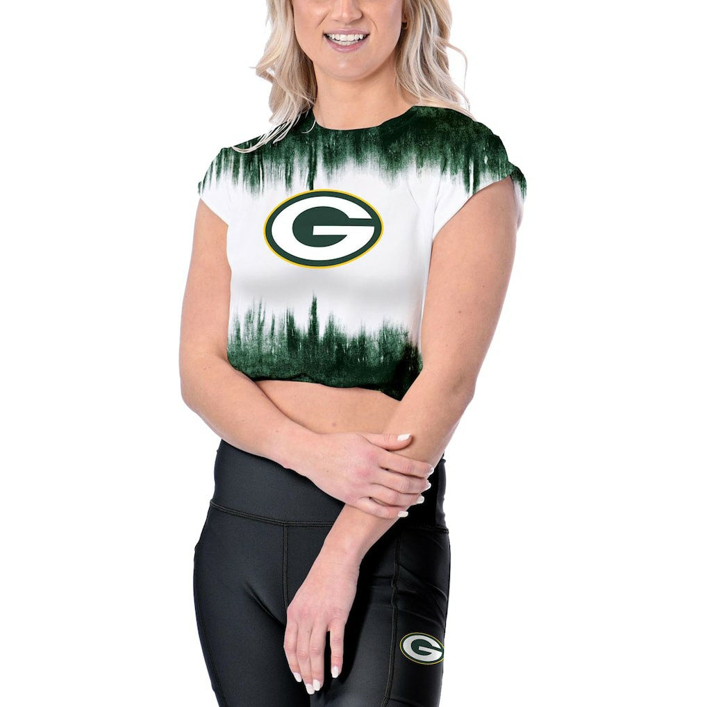 Green Bay Packers Certo Women's Cropped Framework T-Shirt White - NFL