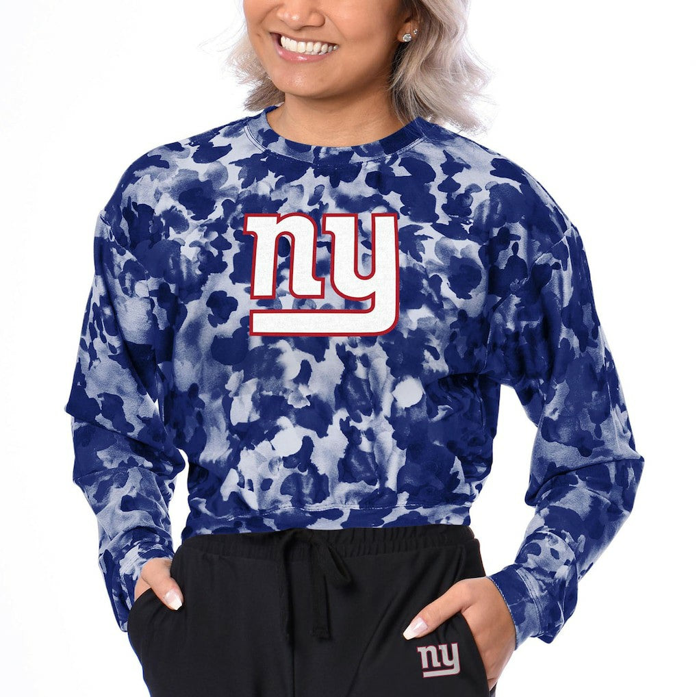 New York Giants Certo Women's Cropped Long Sleeve T-Shirt Royal - NFL