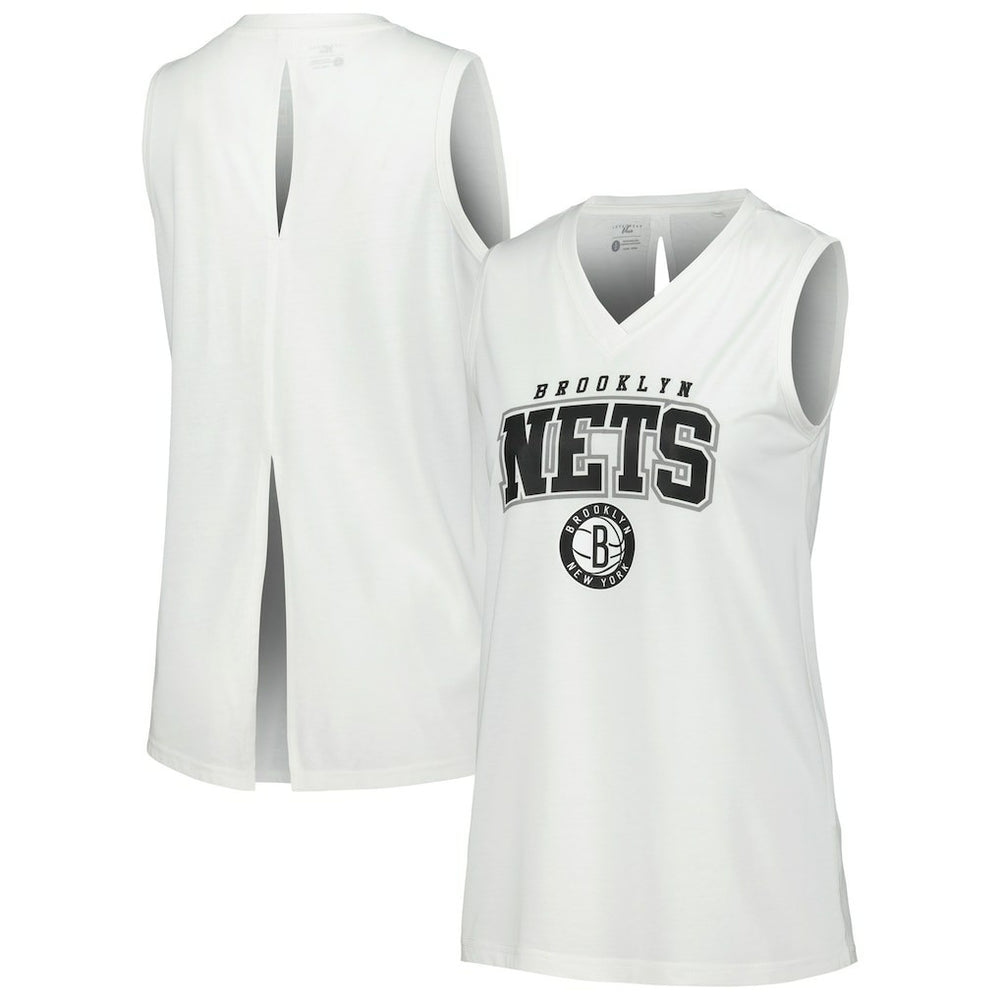 NBA - Brooklyn Nets Levelwear Women's Paisley Peekaboo Tank Top - White
