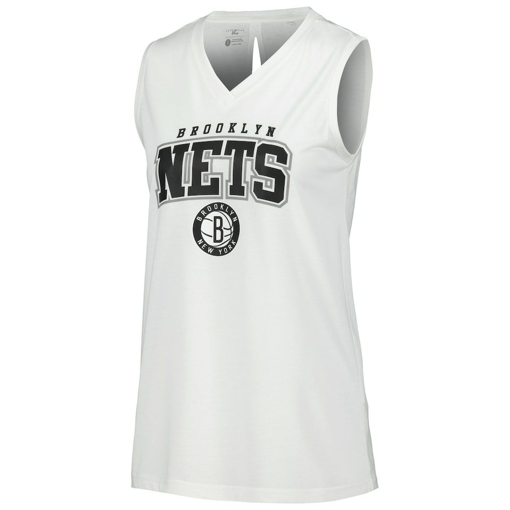 NBA - Brooklyn Nets Levelwear Women's Paisley Peekaboo Tank Top - White