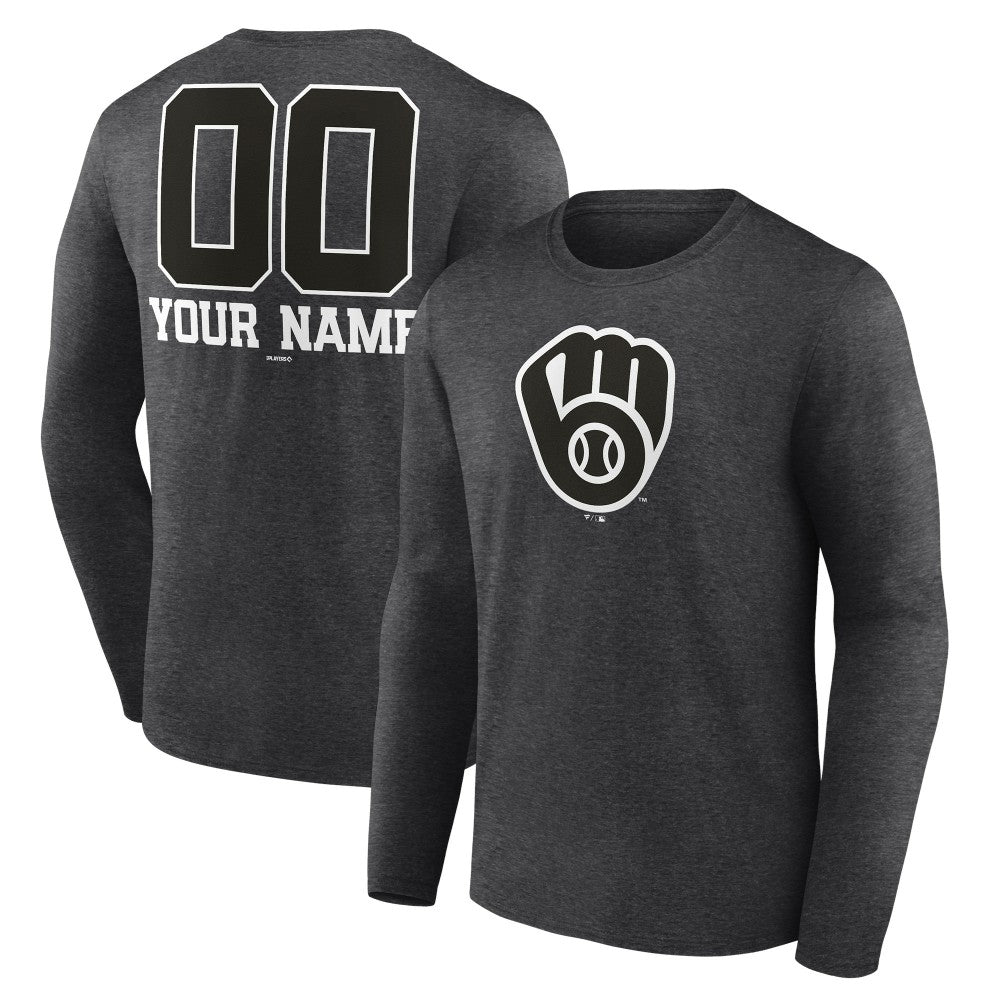 Milwaukee Brewers Personalized Monochrome Name & Number Long Sleeve T-Shirt discount
