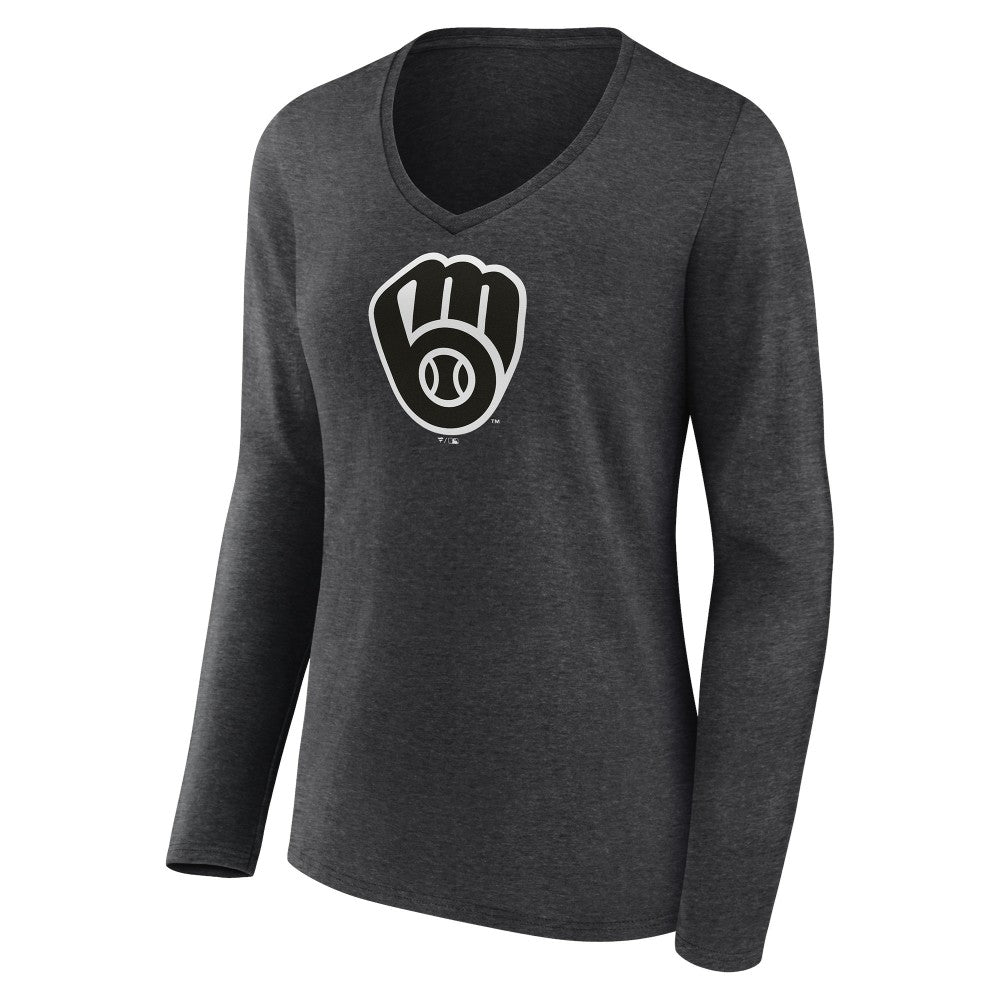Milwaukee Brewers Women's Personalized Monochrome Name & Number Long Sleeve V-Neck T-Shirt Lifestyle