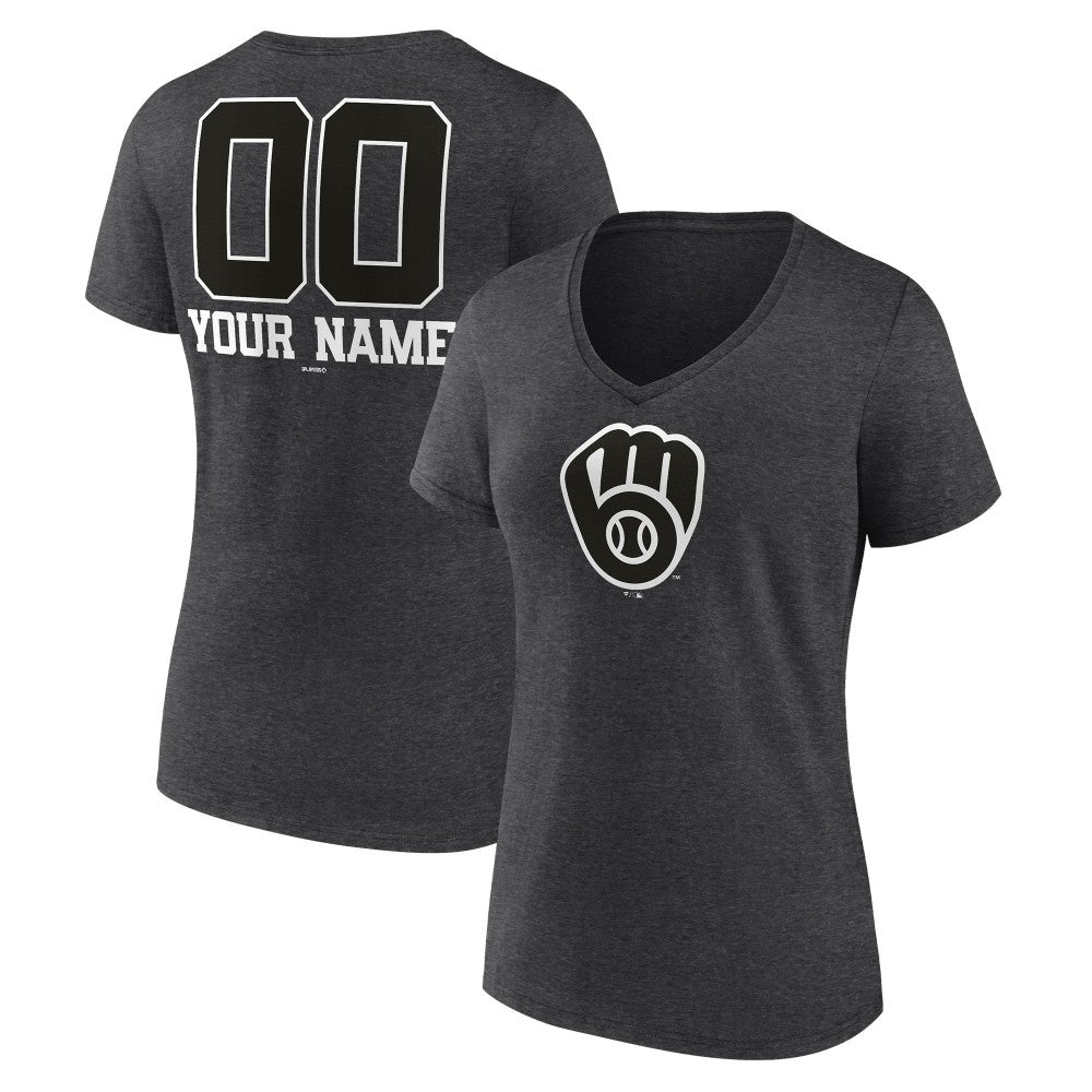 Milwaukee Brewers Women's Personalized Monochrome Name & Number V-Neck T-Shirt Online