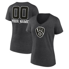 Milwaukee Brewers Women's Personalized Monochrome Name & Number V-Neck T-Shirt Online