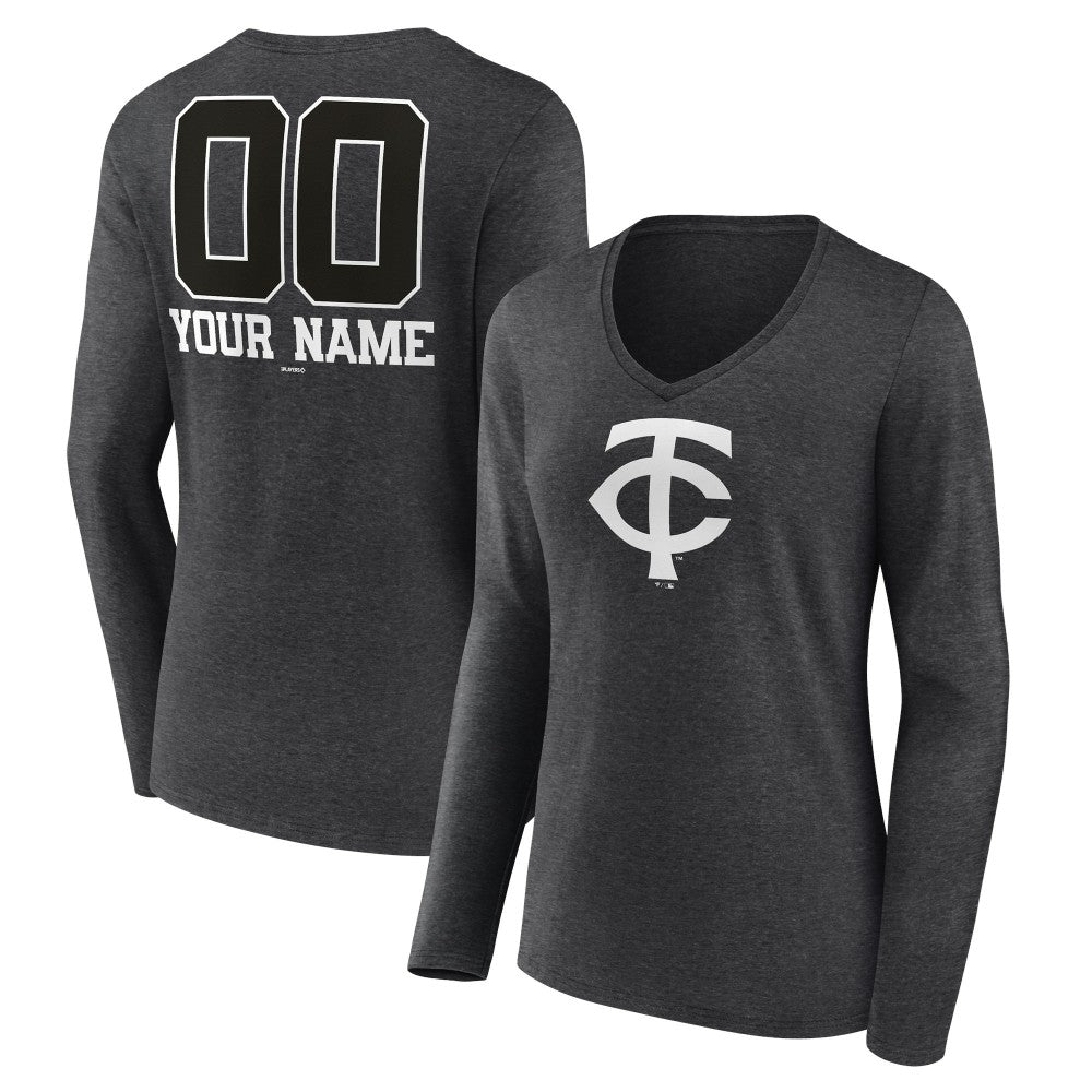 Minnesota Twins Women's Personalized Monochrome Name & Number Long Sleeve V-Neck T-Shirt discount