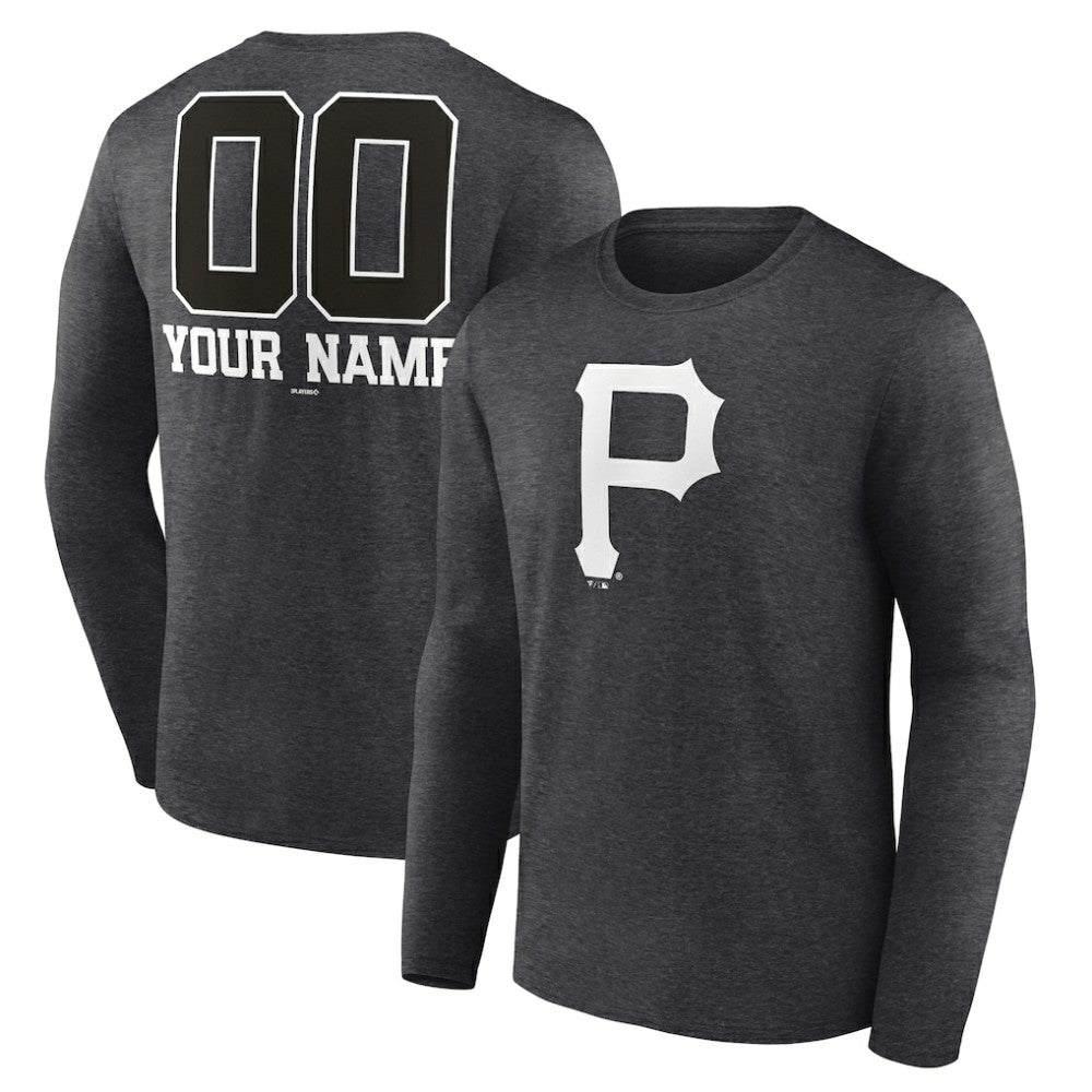 Pittsburgh Pirates Personalized Monochrome Name & Number Long Sleeve T-Shirt Lifestyle