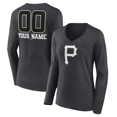 Pittsburgh Pirates Women's Personalized Monochrome Name & Number Long Sleeve V-Neck T-Shirt Lifestyle