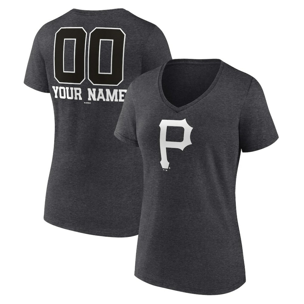 Pittsburgh Pirates Women's Personalized Monochrome Name & Number V-Neck T-Shirt Clearance