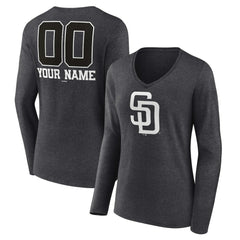 San Diego Padres Women's Personalized Monochrome Name & Number Long Sleeve V-Neck T-Shirt Lifestyle