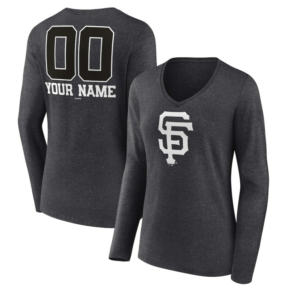 San Francisco Giants Women's Personalized Monochrome Name & Number Long Sleeve V-Neck T-Shirt Online