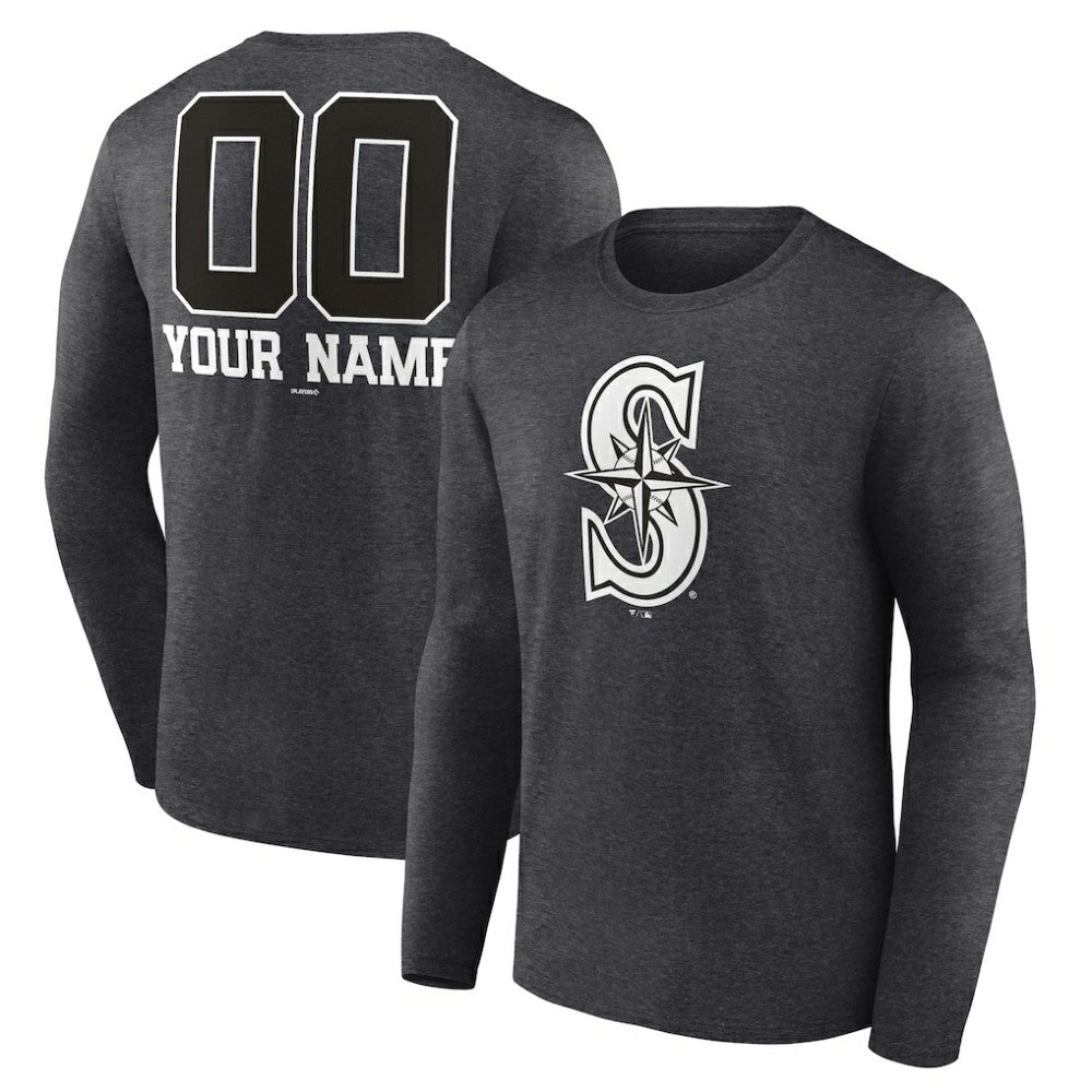 Seattle Mariners Personalized Monochrome Name & Number Long Sleeve T-Shirt Sale