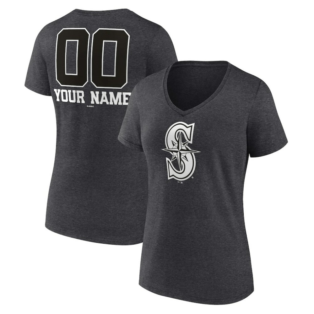 Seattle Mariners Women's Personalized Monochrome Name & Number V-Neck T-Shirt for sale