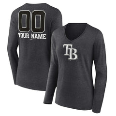 Tampa Bay Rays Women's Personalized Monochrome Name & Number Long Sleeve V-Neck T-Shirt On Sale