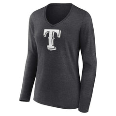Texas Rangers Women's Personalized Monochrome Name & Number Long Sleeve V-Neck T-Shirt Lifestyle