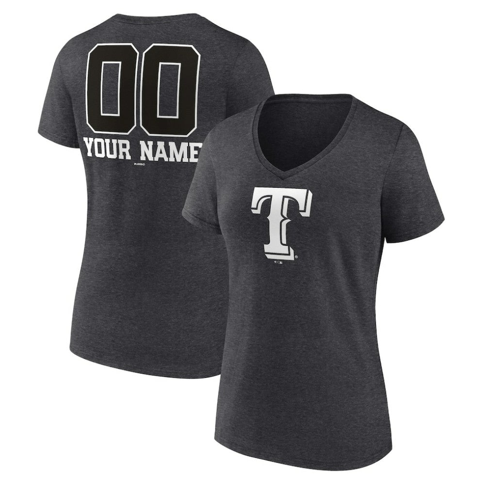 Texas Rangers Women's Personalized Monochrome Name & Number V-Neck T-Shirt On Sale
