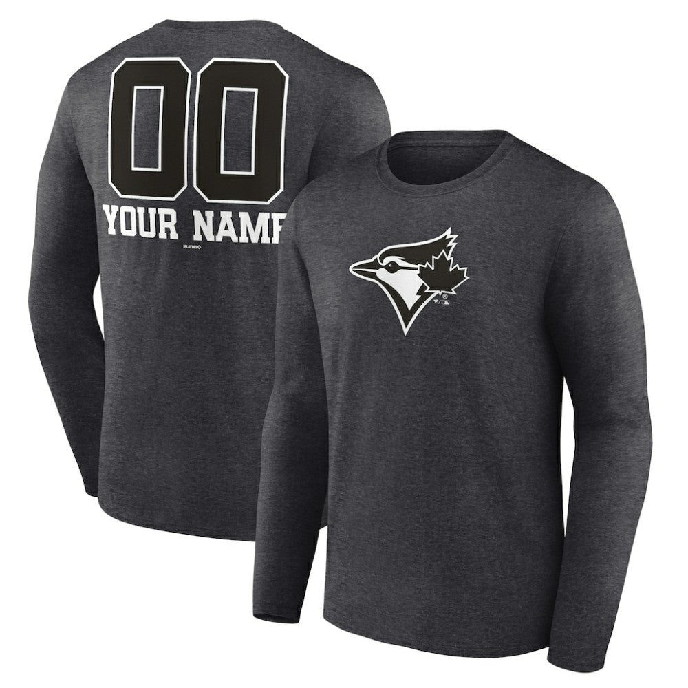 Toronto Blue Jays Personalized Monochrome Name & Number Long Sleeve T-Shirt for sale