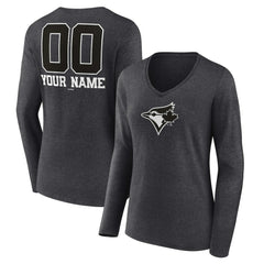 Toronto Blue Jays Women's Personalized Monochrome Name & Number Long Sleeve V-Neck T-Shirt for sale