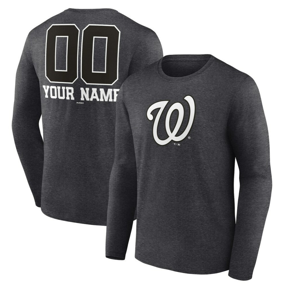 Washington Nationals Personalized Monochrome Name & Number Long Sleeve T-Shirt for sale