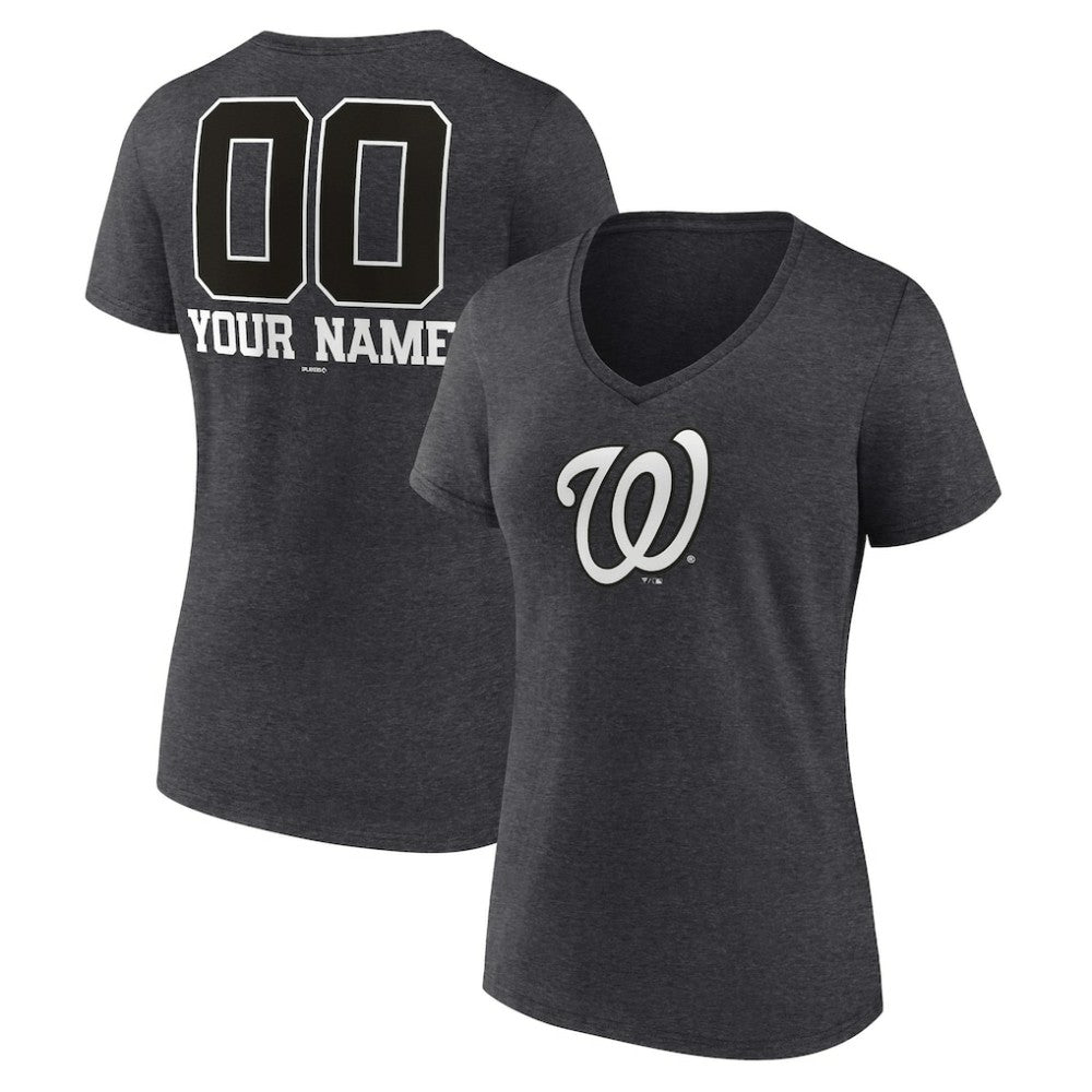 Washington Nationals Women's Personalized Monochrome Name & Number V-Neck T-Shirt Lifestyle