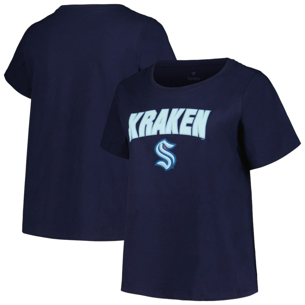 Seattle Kraken Profile Women's Plus Size Arch Over Logo T-Shirt Deep Sea Blue