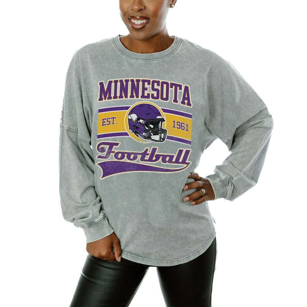 Minnesota Vikings Gameday Couture Women's Snow Wash Oversized Long Sleeve T-Shirt – Gray - NFL