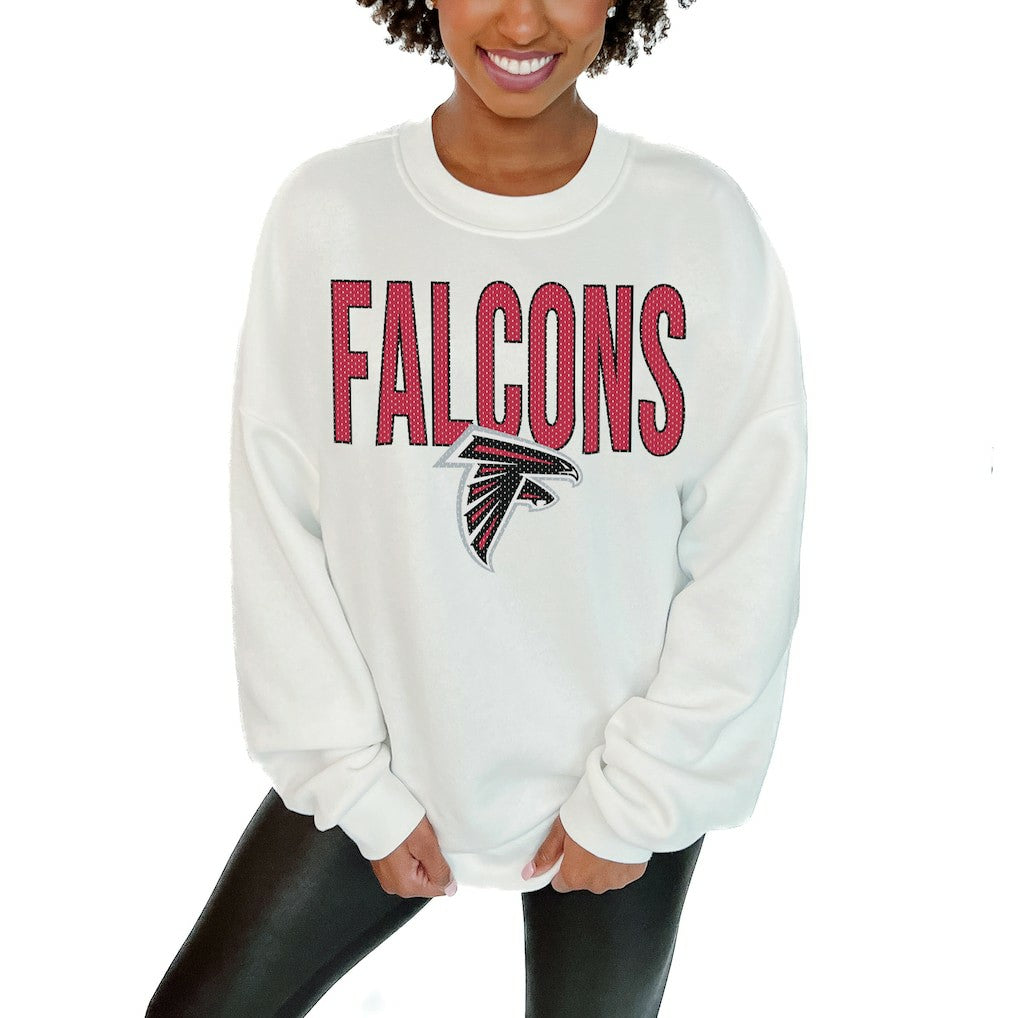 Atlanta Falcons Gameday Couture Women's Just Go With It Oversized Long Sleeve Crewneck Sweatshirt – White - NFL
