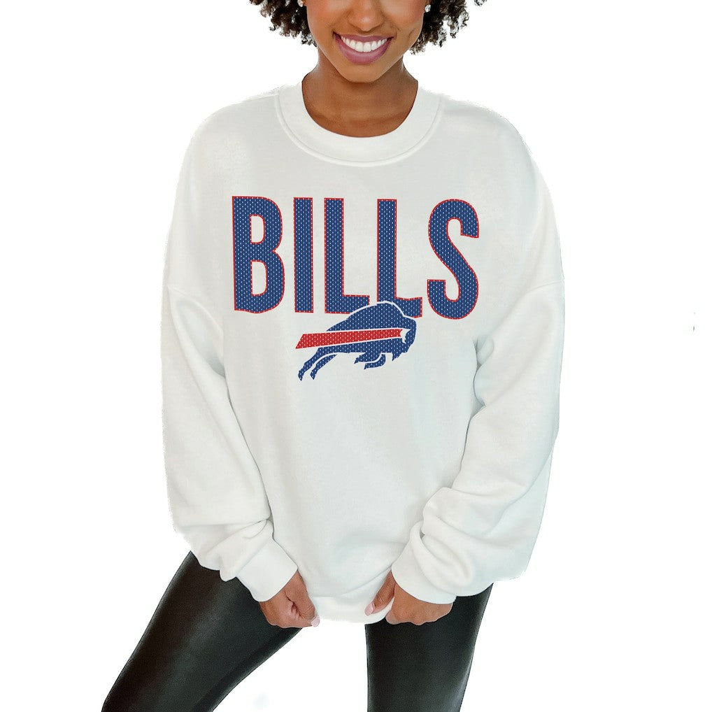 Buffalo Bills Gameday Couture Women's Just Go With It Oversized Long Sleeve Crewneck Sweatshirt – White - NFL