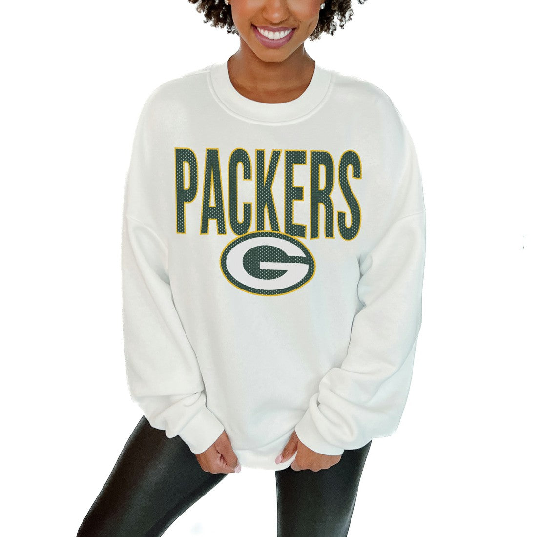 Green Bay Packers Gameday Couture Women's Just Go With It Oversized Long Sleeve Crewneck Sweatshirt – White - NFL