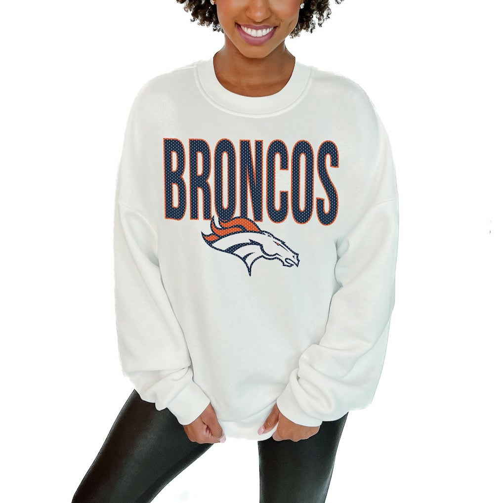 Denver Broncos Gameday Couture Women's Just Go With It Oversized Long Sleeve Crewneck Sweatshirt – White - NFL
