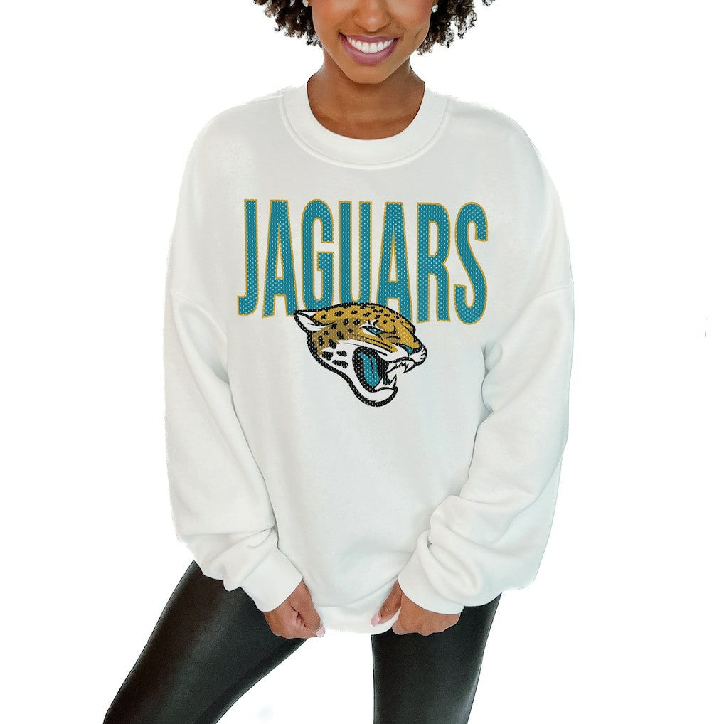 Jacksonville Jaguars Gameday Couture Women's Just Go With It Oversized Long Sleeve Crewneck Sweatshirt – White - NFL