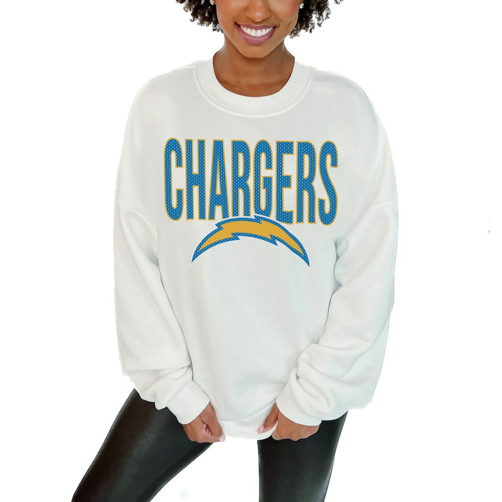 Los Angeles Chargers Gameday Couture Women's Just Go With It Oversized Long Sleeve Crewneck Sweatshirt – White - NFL