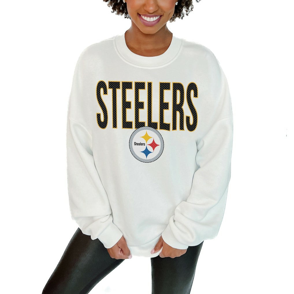 Pittsburgh Steelers Gameday Couture Women's Just Go With It Oversized Long Sleeve Crewneck Sweatshirt – White - NFL
