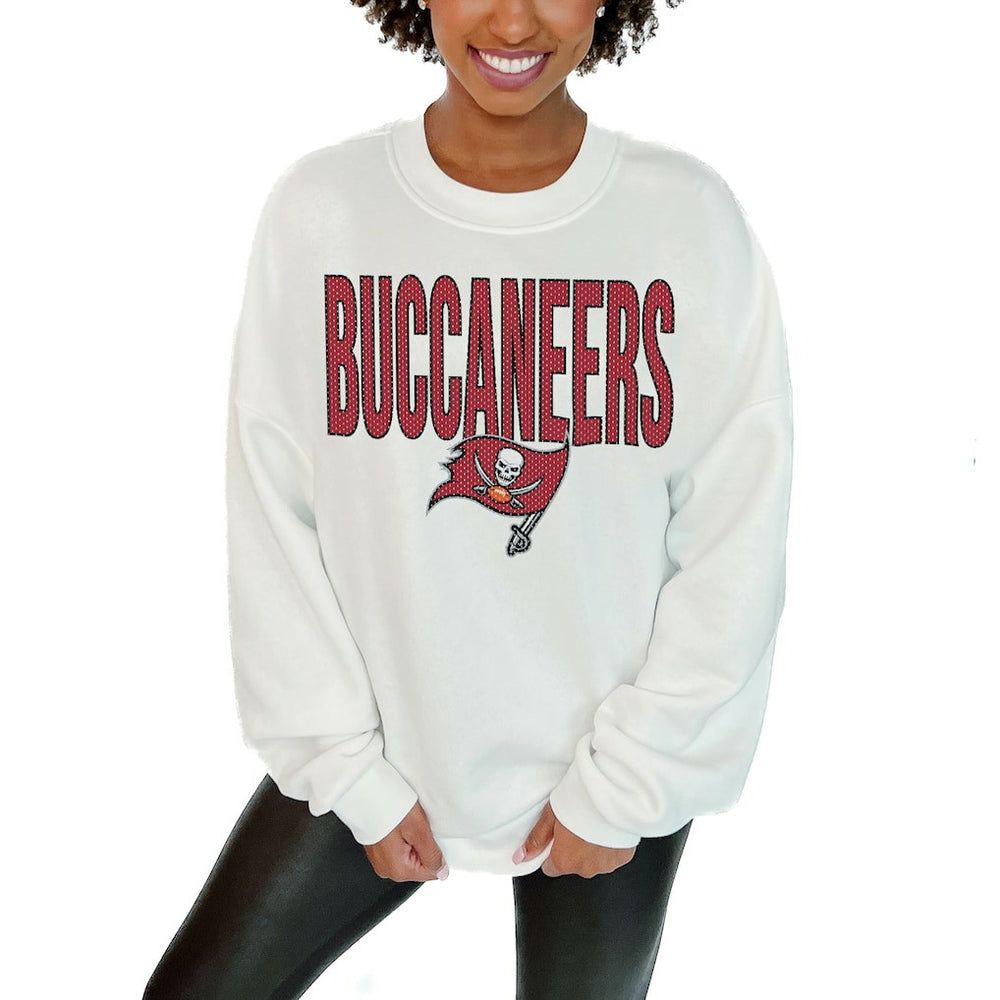 Tampa Bay Buccaneers Gameday Couture Women's Just Go With It Oversized Long Sleeve Crewneck Sweatshirt – White - NFL