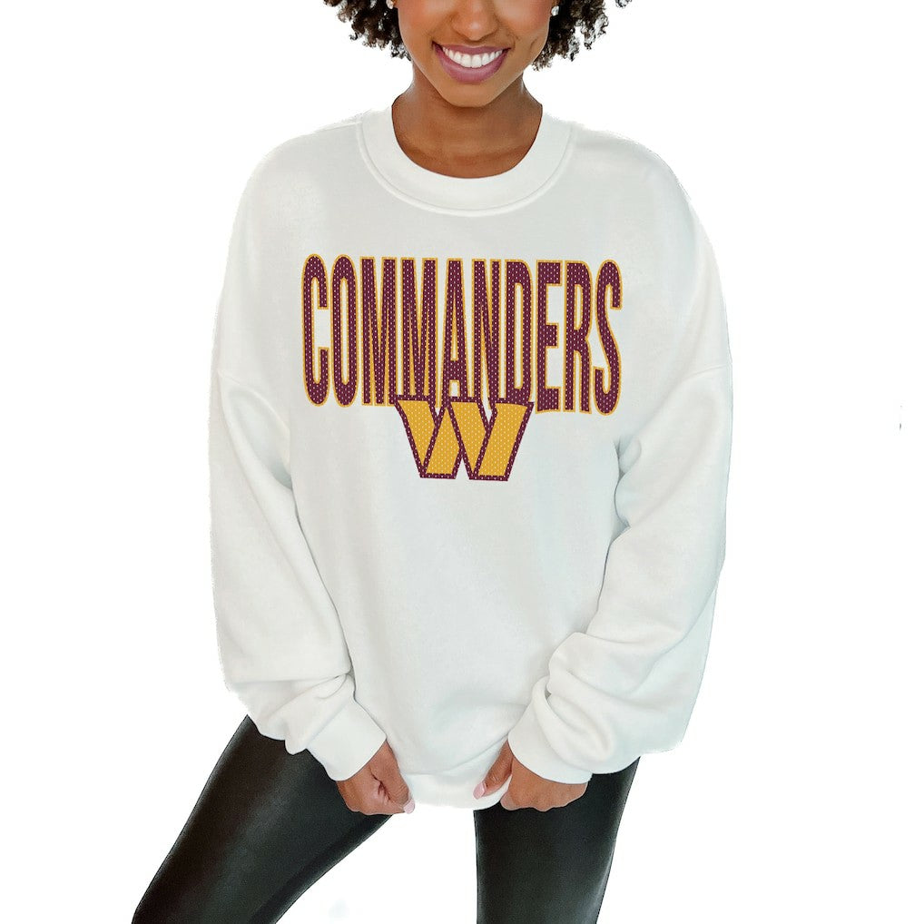 Washington Commanders Gameday Couture Women's Just Go With It Oversized Long Sleeve Crewneck Sweatshirt – White - NFL