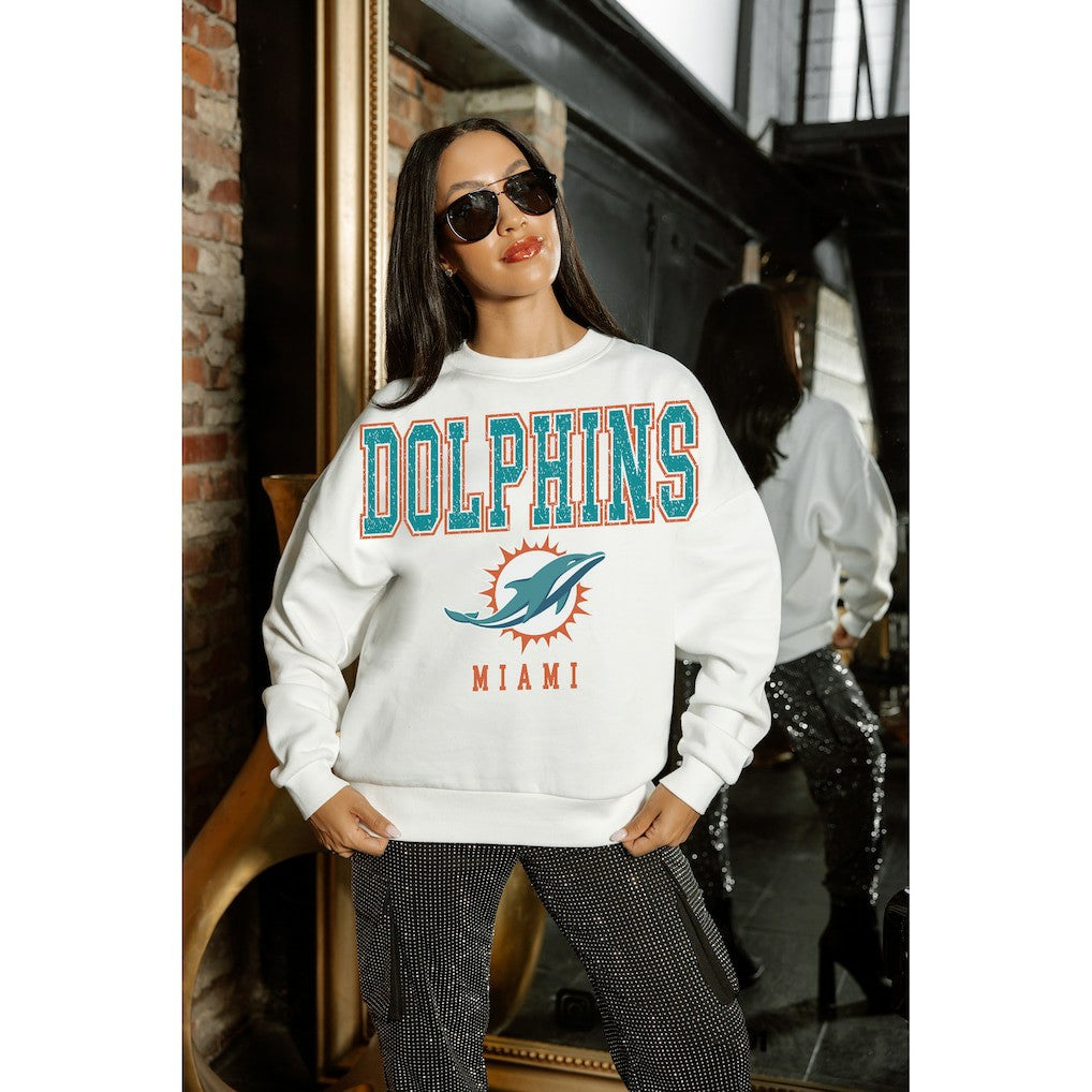 Miami Dolphins Gameday Couture Women's Sunday Drives Oversized Crewneck Pullover Sweatshirt – White - NFL