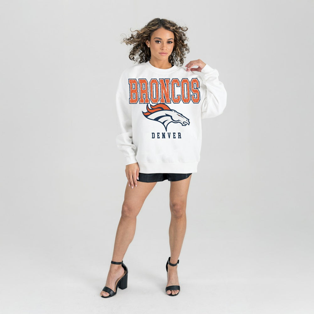 Denver Broncos Gameday Couture Women's Sunday Drives Oversized Crewneck Pullover Sweatshirt – White - NFL