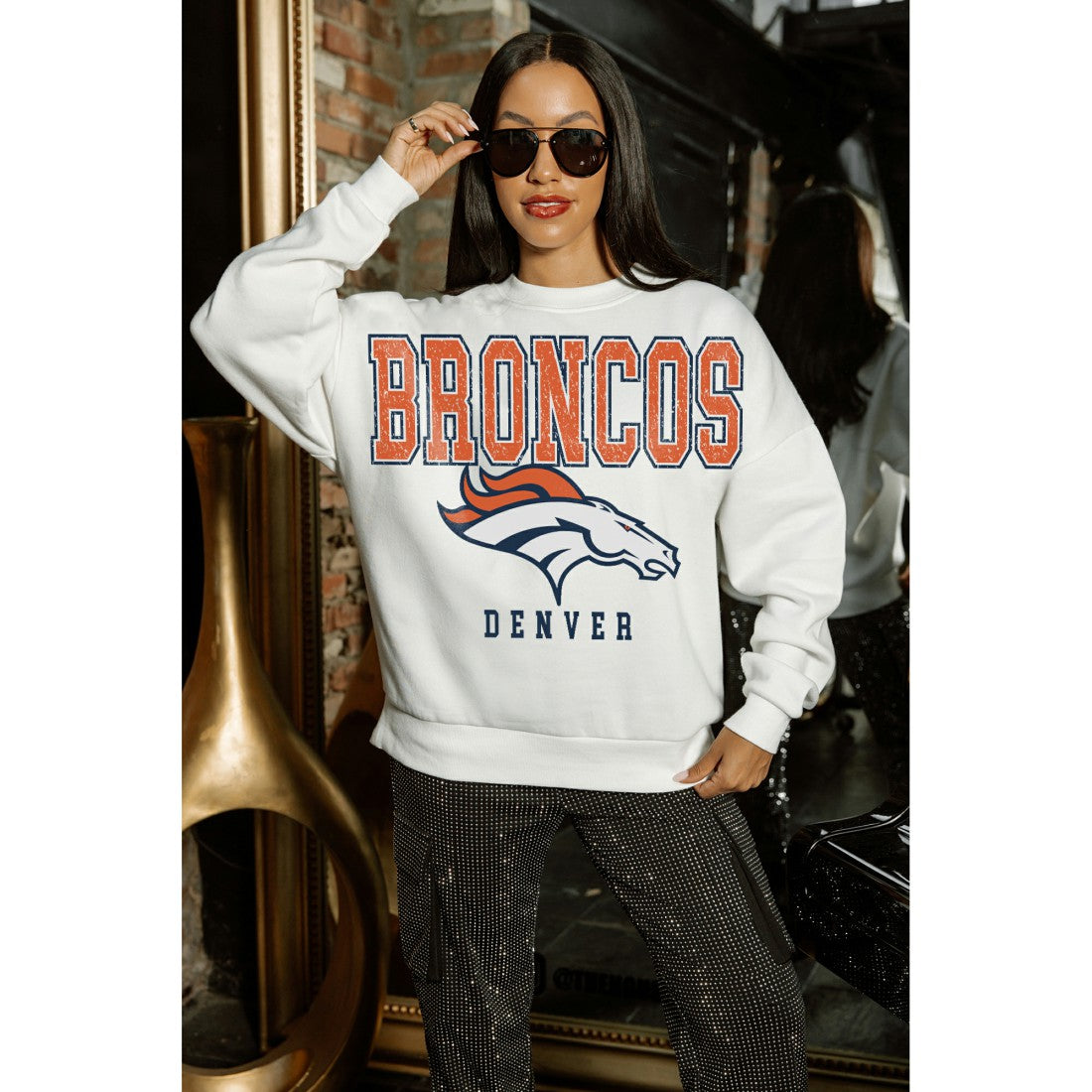 Denver Broncos Gameday Couture Women's Sunday Drives Oversized Crewneck Pullover Sweatshirt – White - NFL