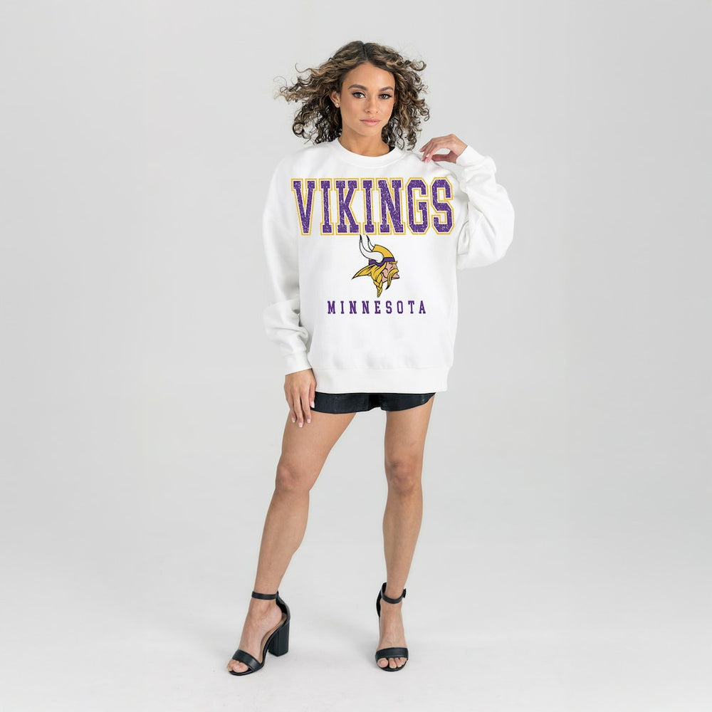 Minnesota Vikings Gameday Couture Women's Sunday Drives Oversized Crewneck Pullover Sweatshirt – White - NFL