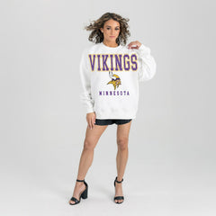 Minnesota Vikings Gameday Couture Women's Sunday Drives Oversized Crewneck Pullover Sweatshirt – White - NFL