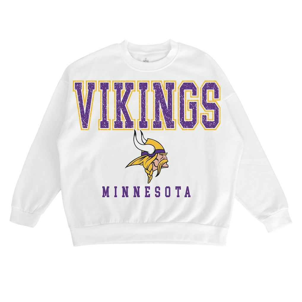 Minnesota Vikings Gameday Couture Women's Sunday Drives Oversized Crewneck Pullover Sweatshirt – White - NFL