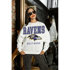 Baltimore Ravens Gameday Couture Women's Sunday Drives Oversized Crewneck Pullover Sweatshirt – White - NFL