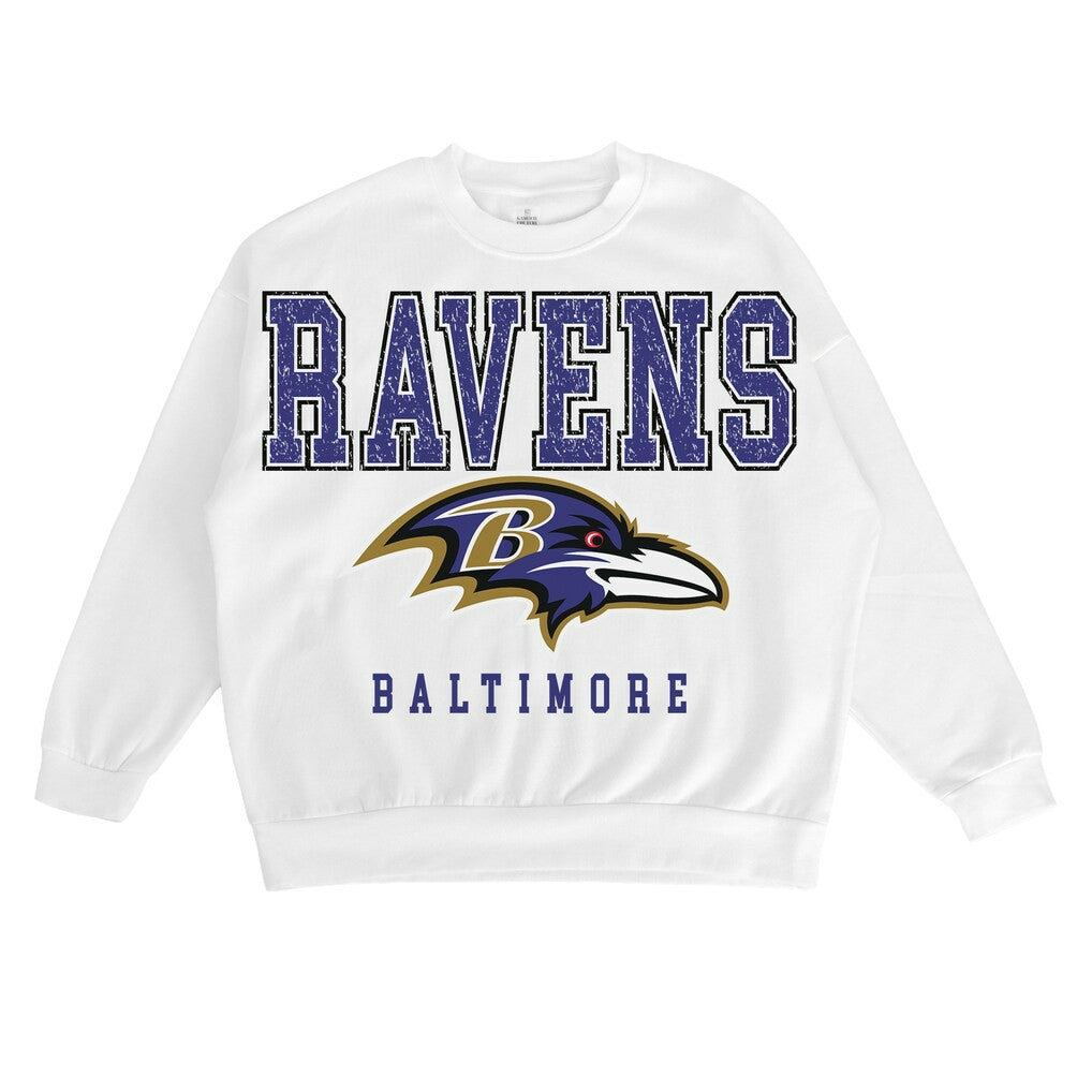 Baltimore Ravens Gameday Couture Women's Sunday Drives Oversized Crewneck Pullover Sweatshirt – White - NFL