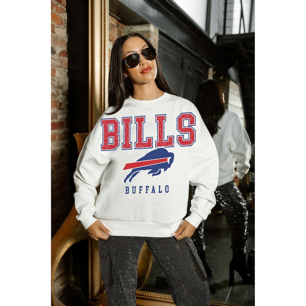 Buffalo Bills Gameday Couture Women's Sunday Drives Oversized Crewneck Pullover Sweatshirt – White - NFL