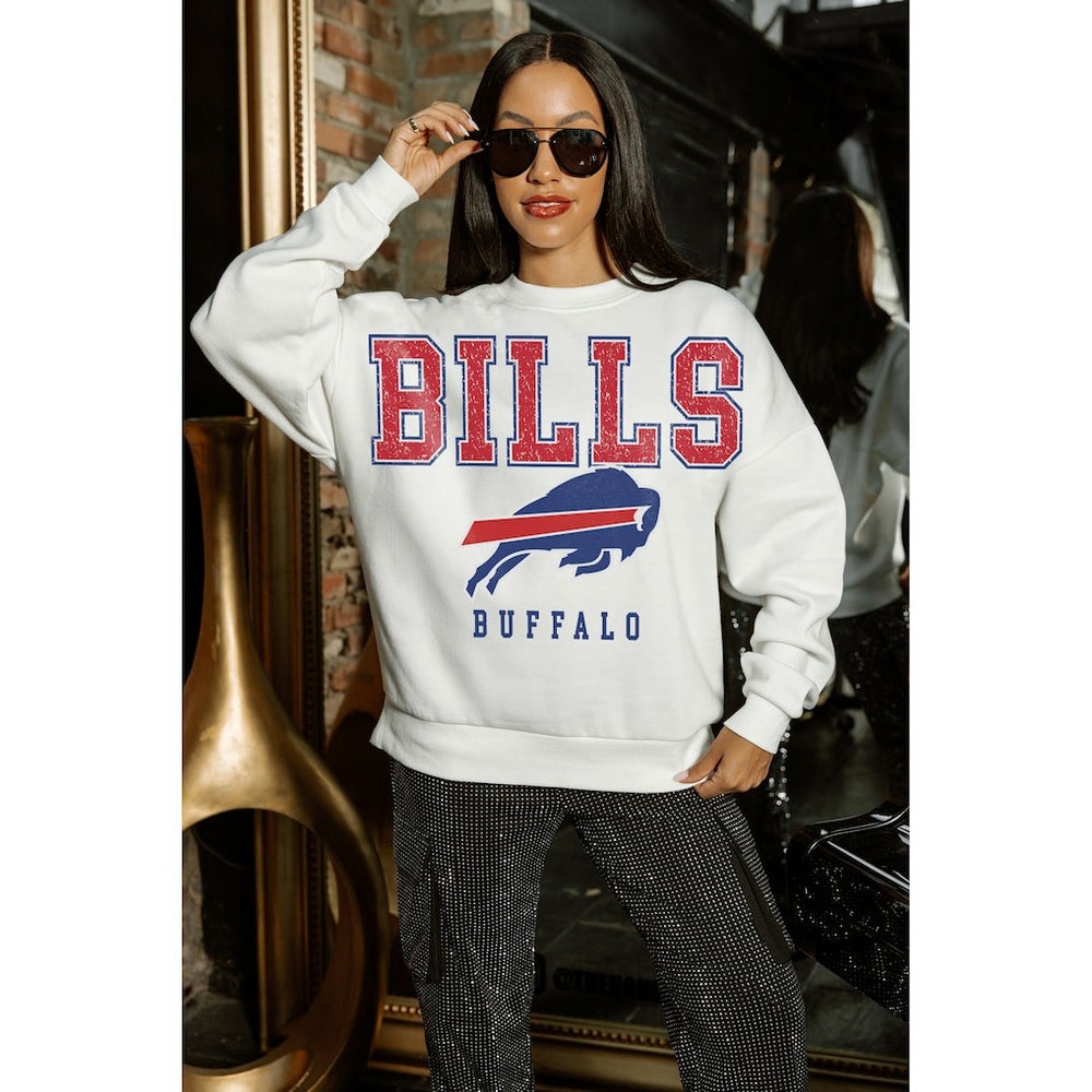 Buffalo Bills Gameday Couture Women's Sunday Drives Oversized Crewneck Pullover Sweatshirt – White - NFL