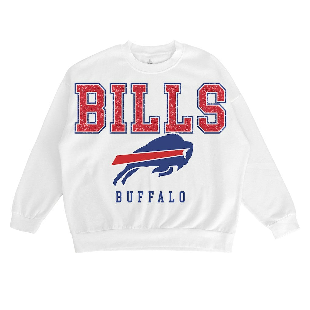 Buffalo Bills Gameday Couture Women's Sunday Drives Oversized Crewneck Pullover Sweatshirt – White - NFL
