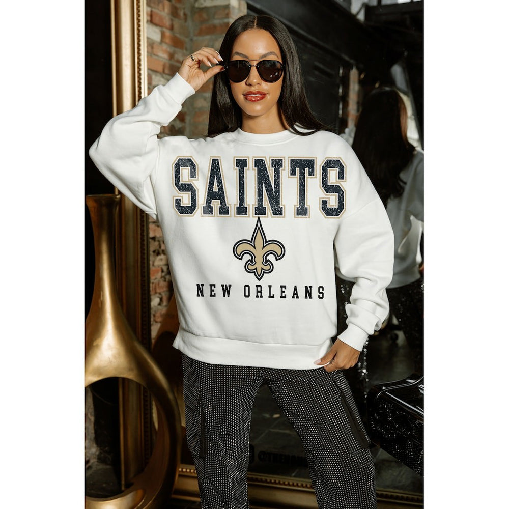 New Orleans Saints Gameday Couture Women's Sunday Drives Oversized Crewneck Pullover Sweatshirt – White - NFL