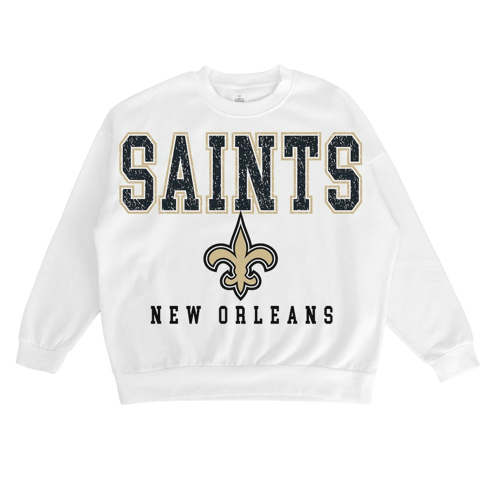 New Orleans Saints Gameday Couture Women's Sunday Drives Oversized Crewneck Pullover Sweatshirt – White - NFL