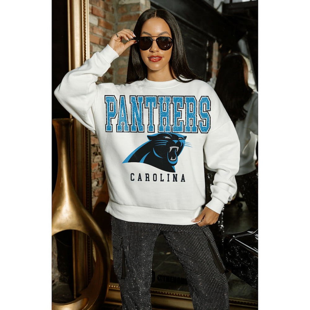 Carolina Panthers Gameday Couture Women's Sunday Drives Oversized Crewneck Pullover Sweatshirt – White - NFL