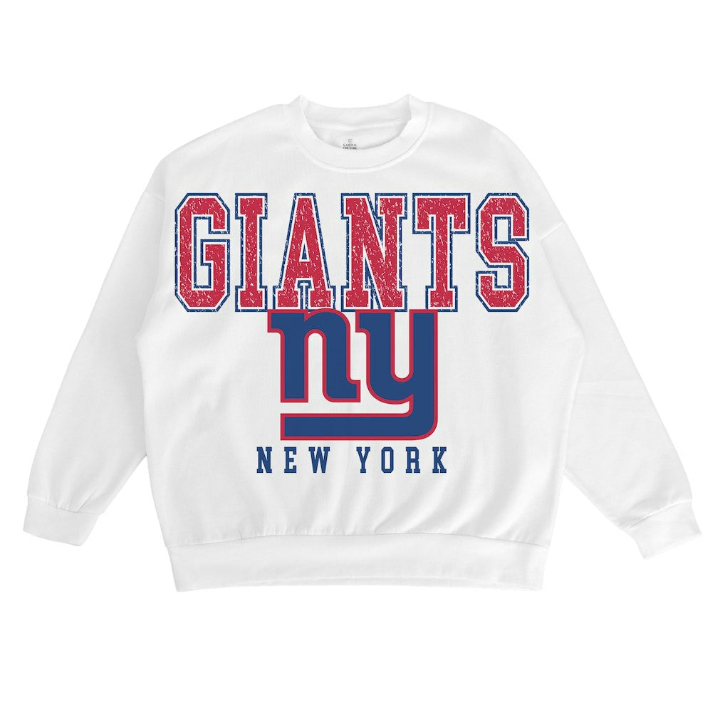 New York Giants Gameday Couture Women's Sunday Drives Oversized Crewneck Pullover Sweatshirt – White - NFL