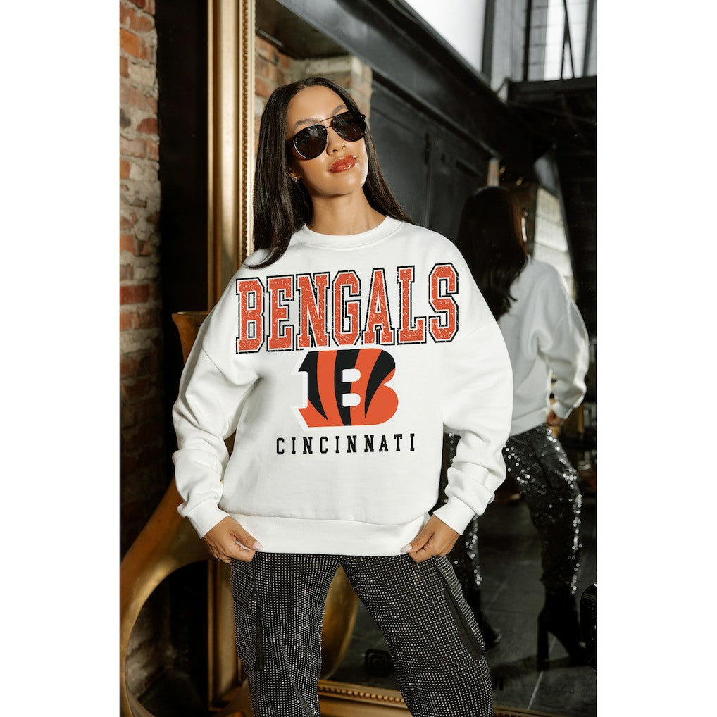 Cincinnati Bengals Gameday Couture Women's Sunday Drives Oversized Crewneck Pullover Sweatshirt – White - NFL